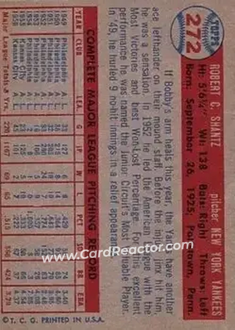 Back of Bobby Shantz