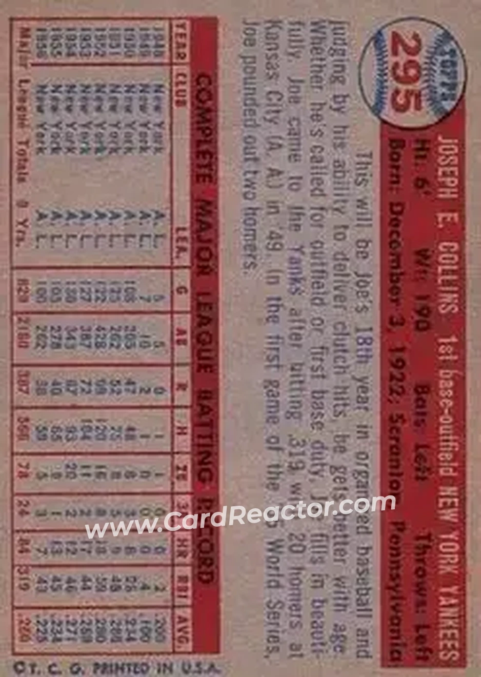 Back of Joe Collins