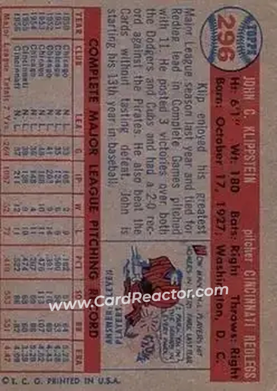 Back of Johnny Klippstein