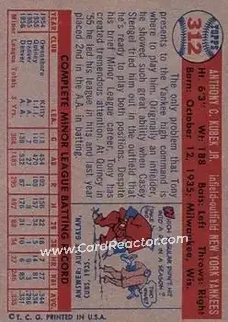 Back of Tony Kubek