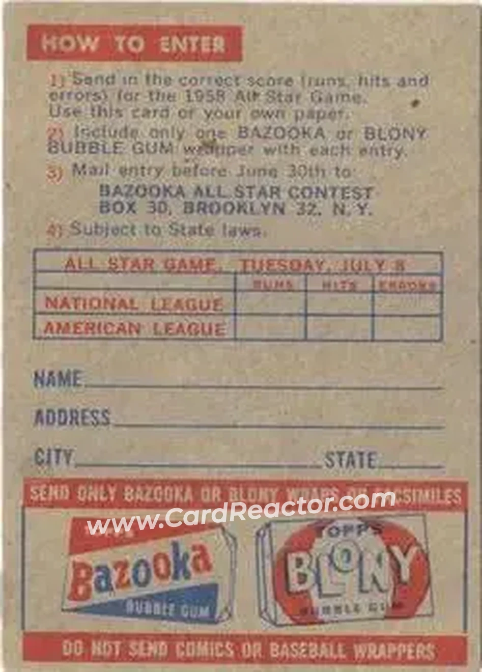 Back of Card #NNO