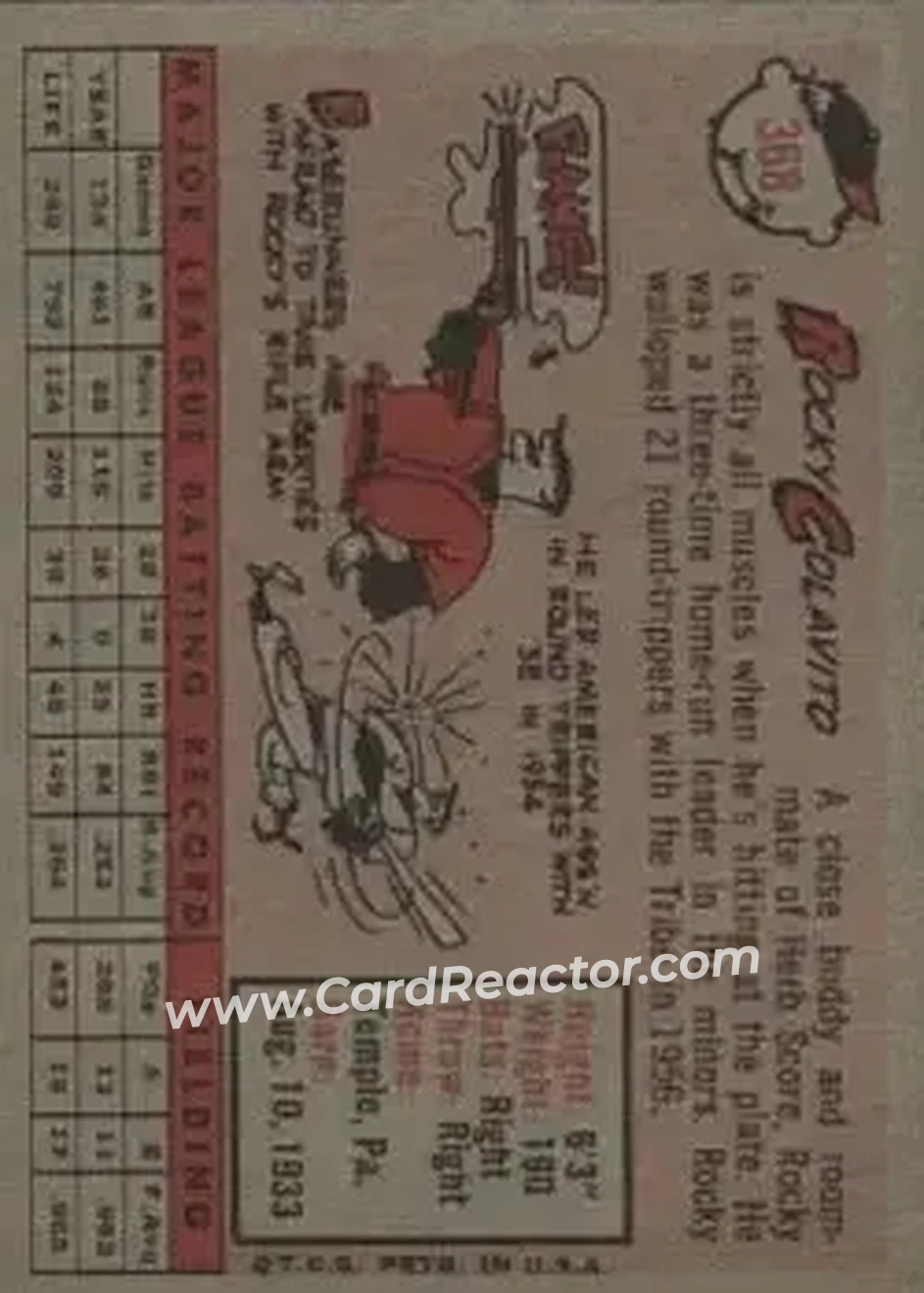 Back of Rocky Colavito