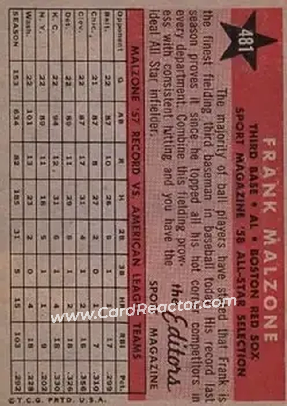 Back of Frank Malzone