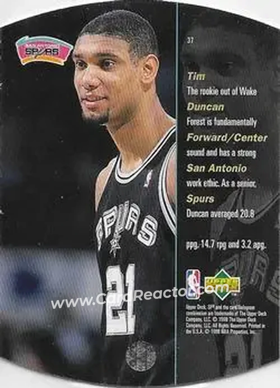1997-98 SPx Basketball - Silver #37 - Tim Duncan - San Antonio Spurs - Back