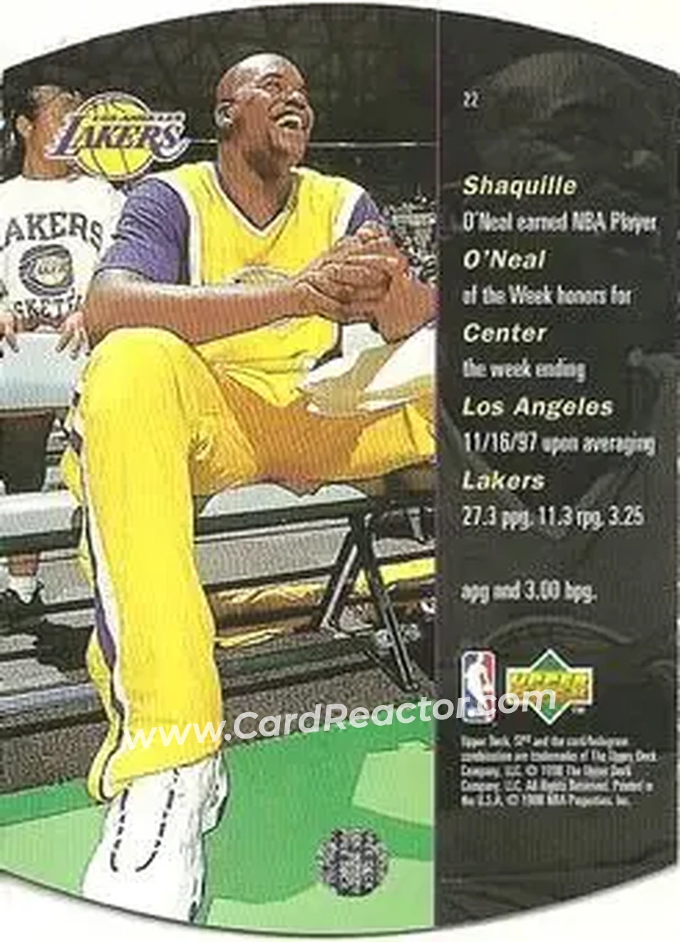 1997-98 SPx Basketball - Sky #22 - Shaquille O'Neal - Los Angeles Lakers - Back 1997-98 SPx Basketball - Sky #22 - Shaquille O'Neal - Los Angeles Lakers - Back