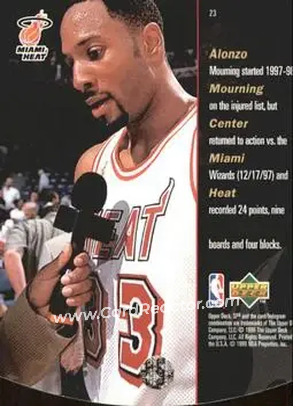 1997-98 SPx Basketball - Sky #23 - Alonzo Mourning - Miami Heat - Back