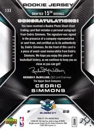 Verso de Cedric Simmons