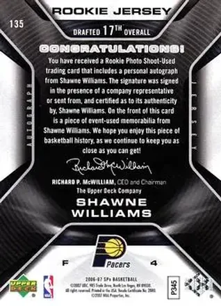 Verso de Shawne Williams