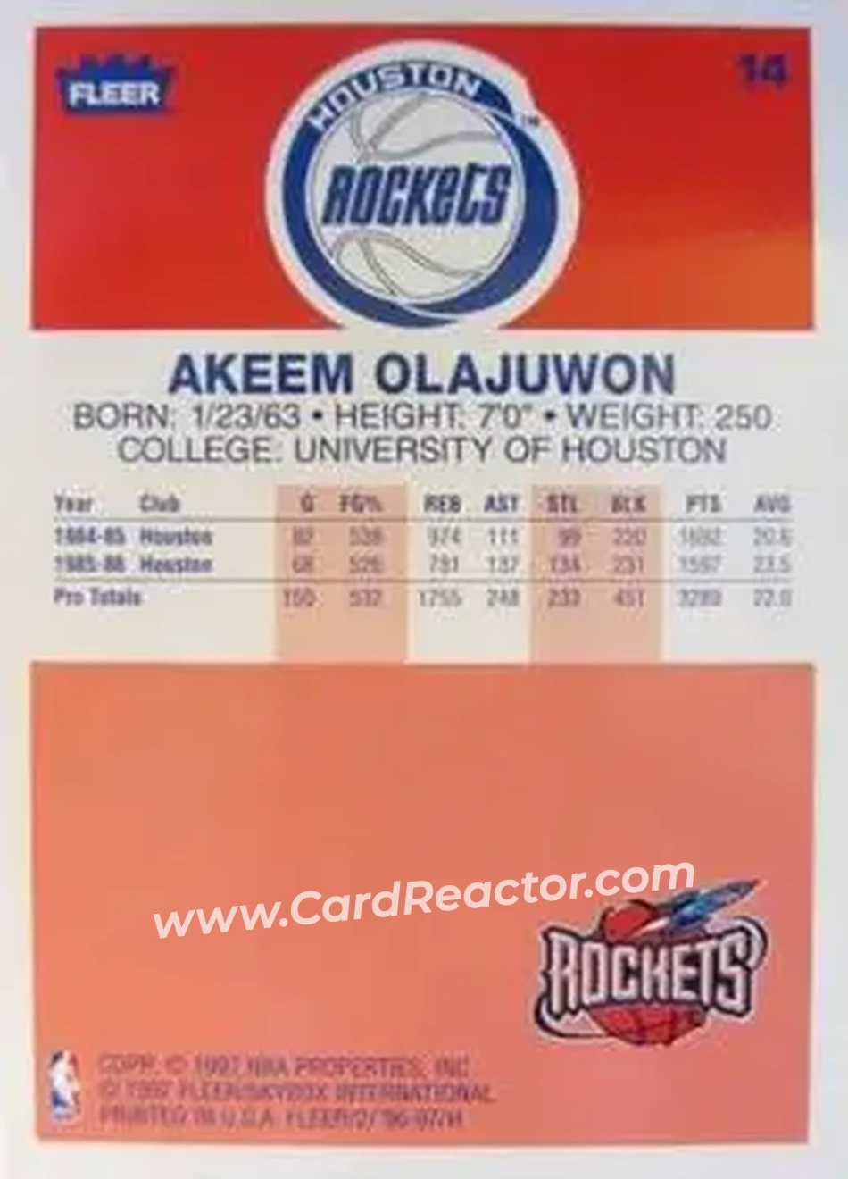 Back of Hakeem Olajuwon