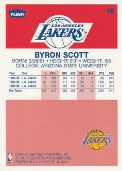 1996-97 Fleer - Decade of Excellence #16 - Byron Scott - Los Angeles Lakers - Back 1996-97 Fleer - Decade of Excellence #16 - Byron Scott - Los Angeles Lakers - Back
