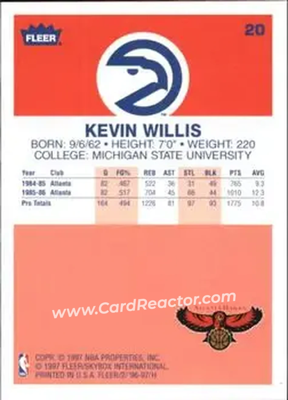 1996-97 Fleer - Decade of Excellence #20 - Kevin Willis - Atlanta Hawks
