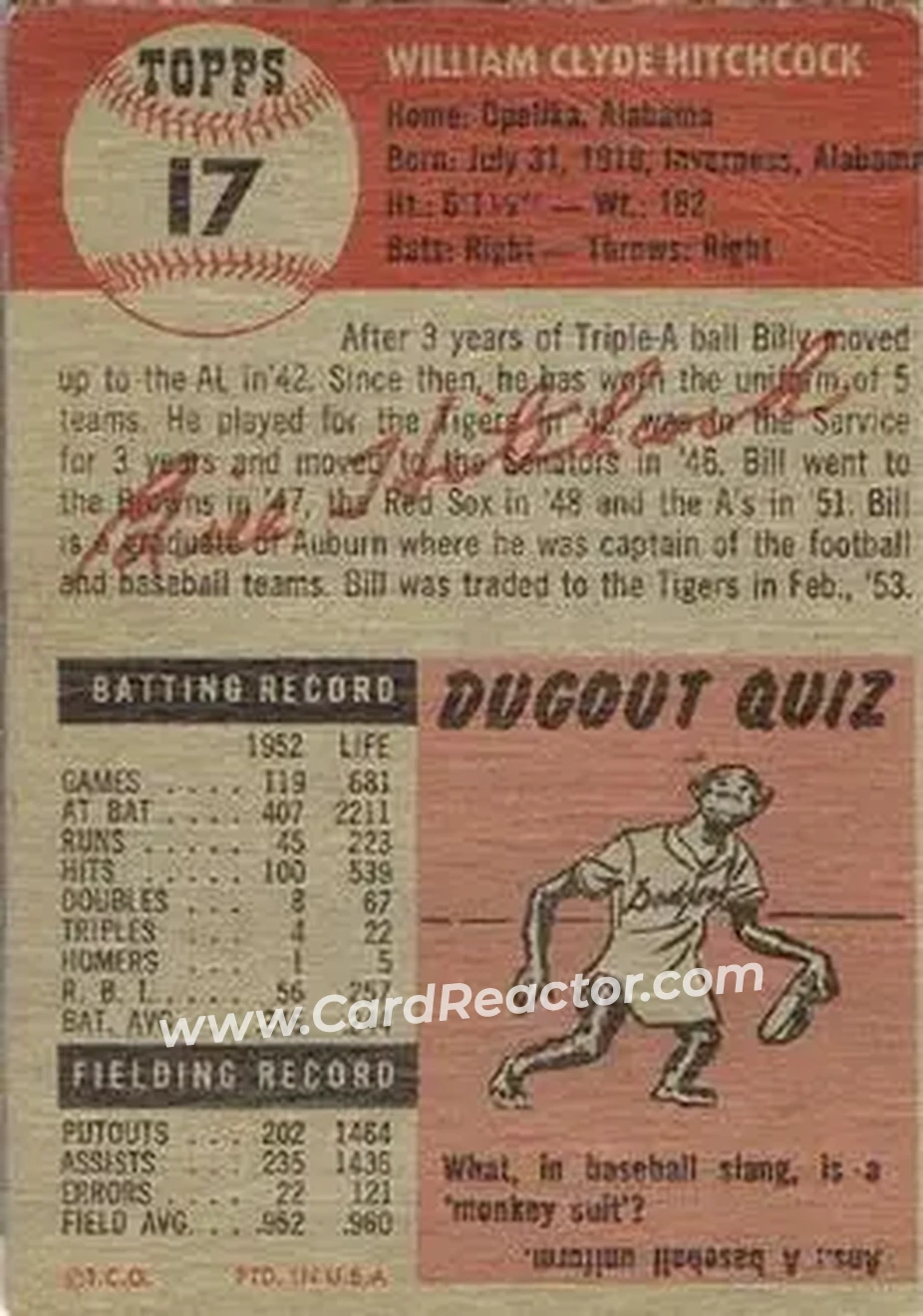Back of Billy Hitchcock