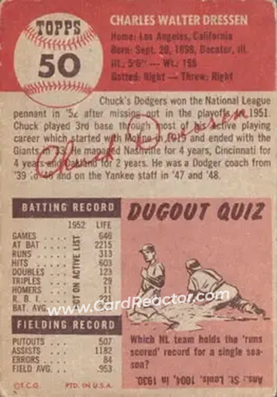 Back of Chuck Dressen
