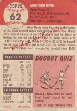 Back of Monte Irvin