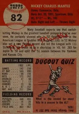 Back of Mickey Mantle
