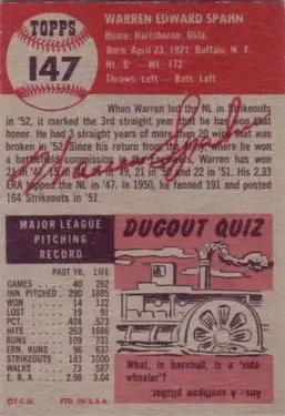 Back of Warren Spahn