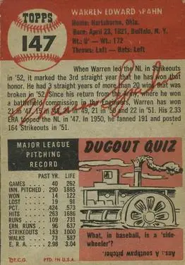 Back of Warren Spahn