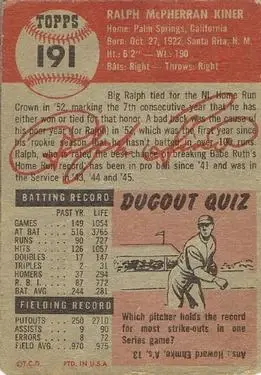 Back of Ralph Kiner