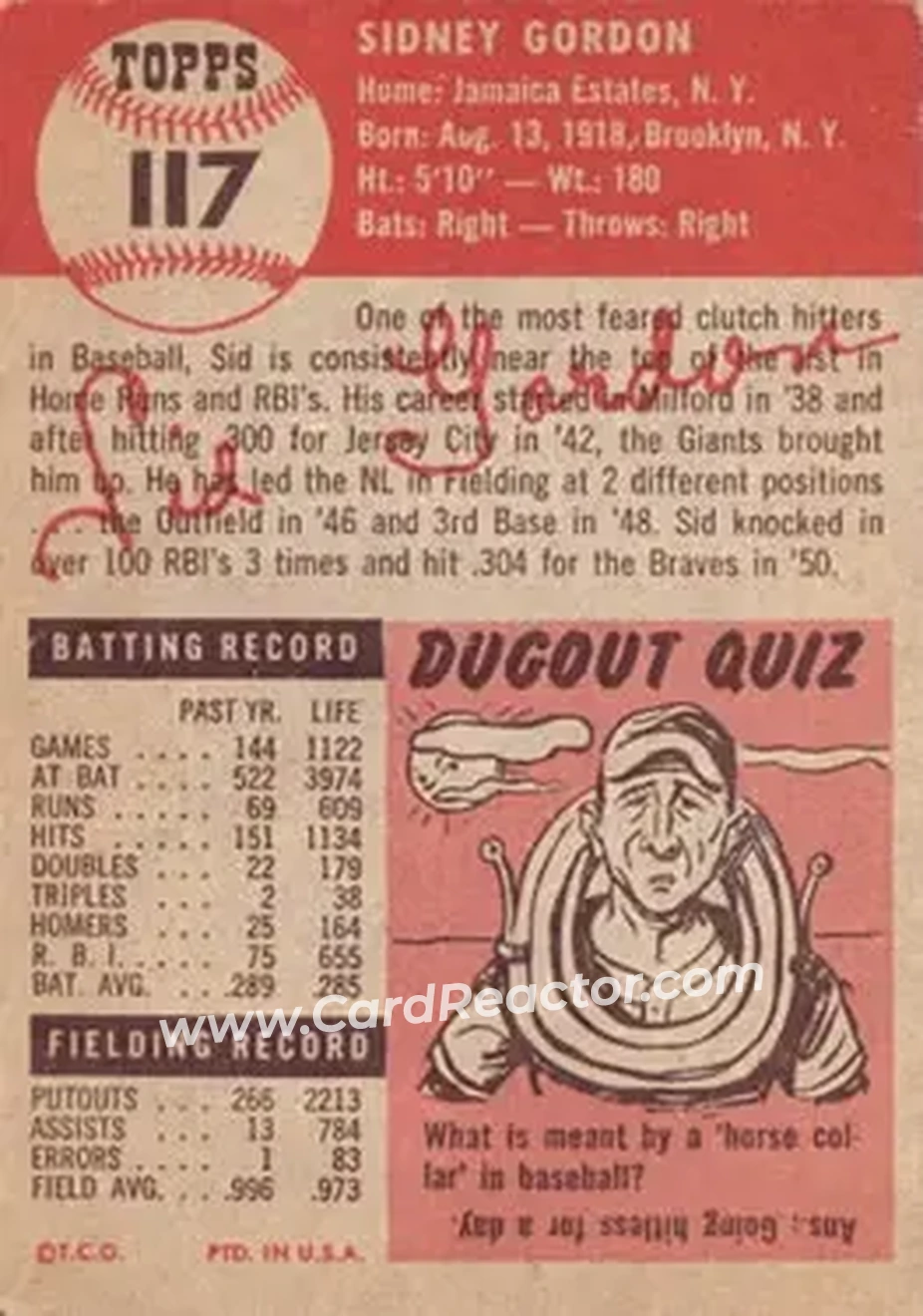 Back of Sid Gordon