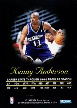 1996-97 SkyBox Premium - Autographics Blue Ink #NNO - Kenny Anderson - Charlotte Hornets - Back 1996-97 SkyBox Premium - Autographics Blue Ink #NNO - Kenny Anderson - Charlotte Hornets - Back
