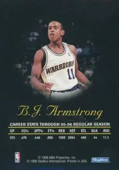 1996-97 SkyBox Premium - Autographics Blue Ink #NNO - B.J. Armstrong - Golden State Warriors - Back