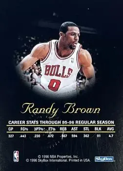 1996-97 SkyBox Premium - Autographics Blue Ink #NNO - Randy Brown - Chicago Bulls - Back
