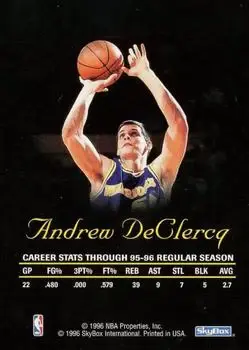 1996-97 SkyBox Premium - Autographics Blue Ink #NNO - Andrew DeClercq - Golden State Warriors - Back