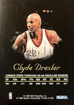 1996-97 SkyBox Premium - Autographics Blue Ink #NNO - Clyde Drexler - Houston Rockets - Back