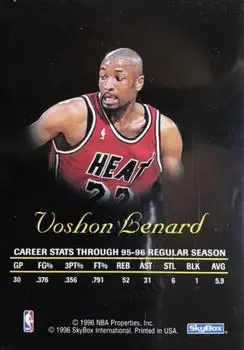 1996-97 SkyBox Premium - Autographics Blue Ink #NNO - Voshon Lenard - Miami Heat - Back