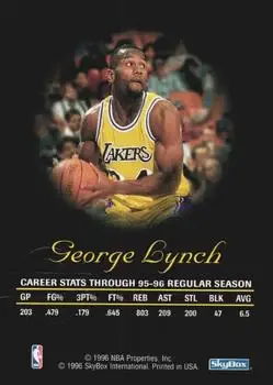 1996-97 SkyBox Premium - Autographics Blue Ink #NNO - George Lynch - Los Angeles Lakers - Back 1996-97 SkyBox Premium - Autographics Blue Ink #NNO - George Lynch - Los Angeles Lakers - Back