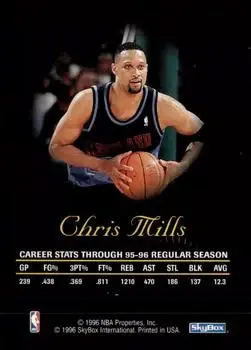 1996-97 SkyBox Premium - Autographics Blue Ink #NNO - Chris Mills - Cleveland Cavaliers - Back