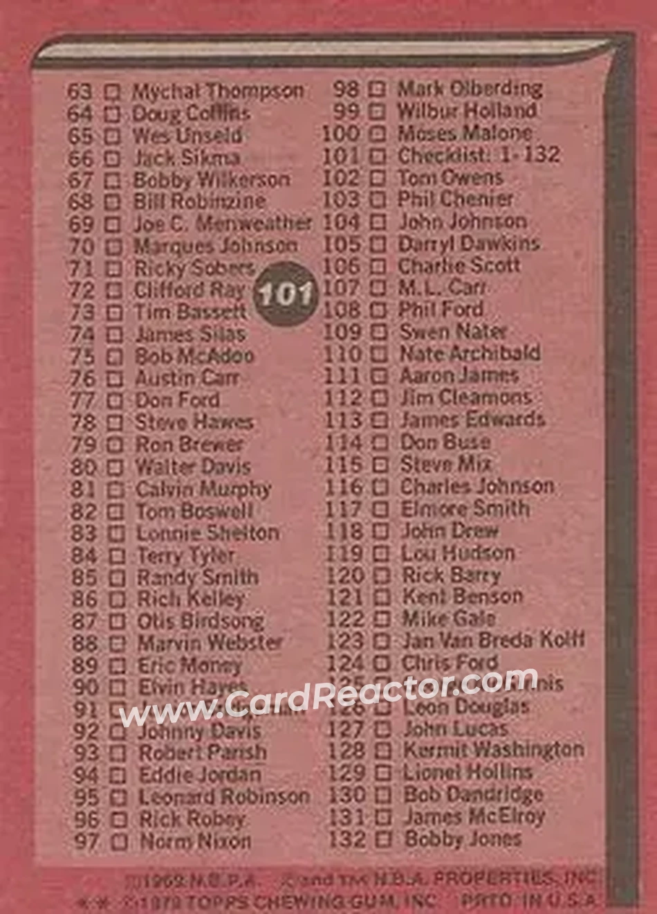 1979-80 Topps #101 - Card #101 - Back