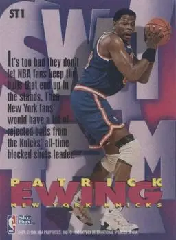 1996-97 SkyBox Z-Force - Swat Team #ST1 - Patrick Ewing - New York Knicks - Back 1996-97 SkyBox Z-Force - Swat Team #ST1 - Patrick Ewing - New York Knicks - Back
