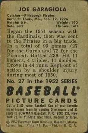 Achterkant van Joe Garagiola