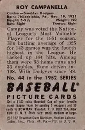 Verso de Roy Campanella
