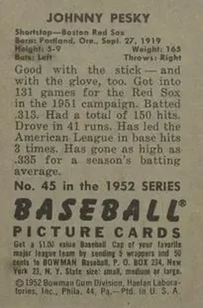 Achterkant van Johnny Pesky