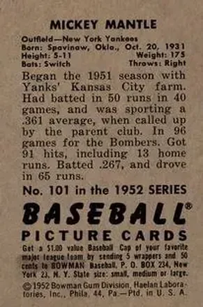 Verso de Mickey Mantle