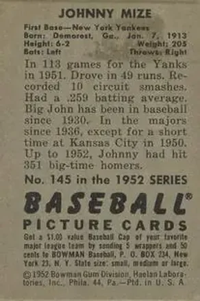 Verso de Johnny Mize