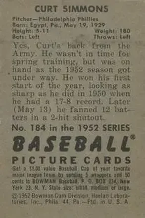 Verso de Curt Simmons