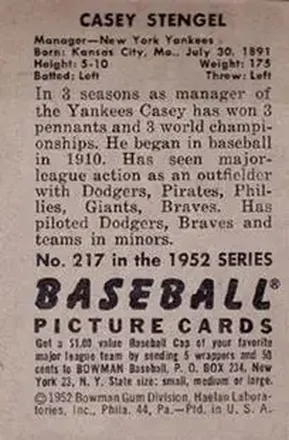 Achterkant van Casey Stengel
