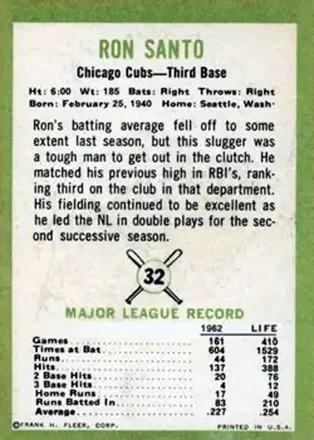 Verso de Ron Santo