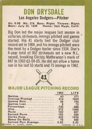 Verso de Don Drysdale