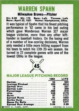 Verso de Warren Spahn