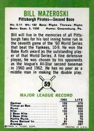 Bill Mazeroski back