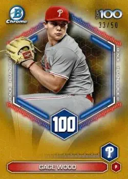 2026 Bowman #BTP-100 Bowman Scouts' Top 100 Gold Refractors Gage Wood