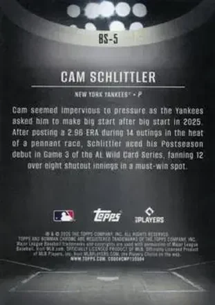 Cam Schlittler 뒷면