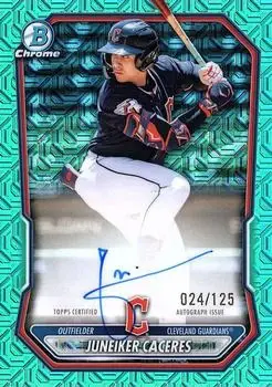 2026 Bowman #BMA-JCAC Chrome Autographs Mojo Aqua Refractors Juneiker Caceres