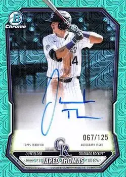 2026 Bowman #BMA-JTH Chrome Autographs Mojo Aqua Refractors Jared Thomas