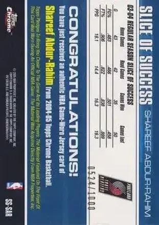 Verso de Shareef Abdur-Rahim