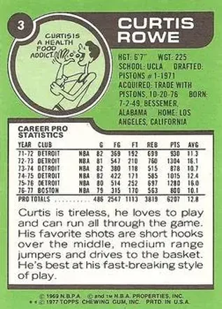 Verso de Curtis Rowe